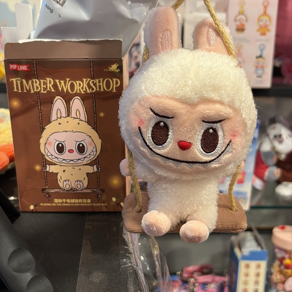 POP LAND Timber Workshop Playing On The Swing Plush Pendant. Opened White